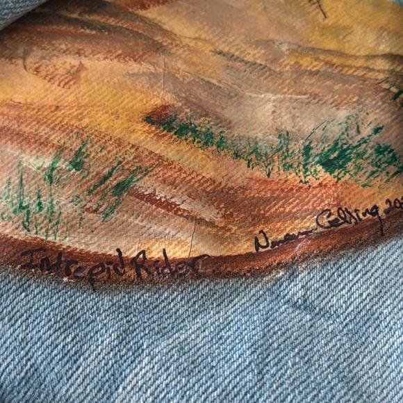 Upcycled Hollister Painted Horse Scene Distressed Denim Trucker Jacket Size M - Picture 7 of 12